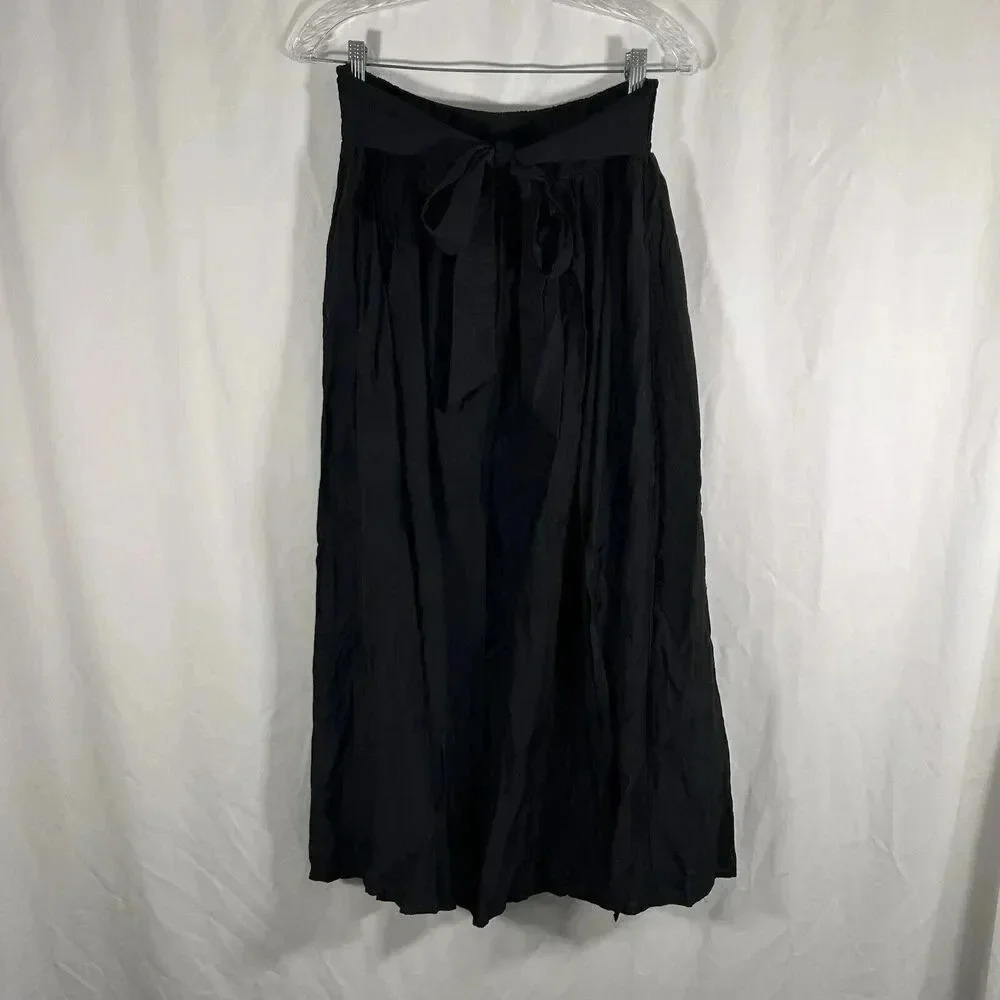 New Bohme Final Touch Maxi Skirt Womens Large Black Pull On Tie Slit Lightweight